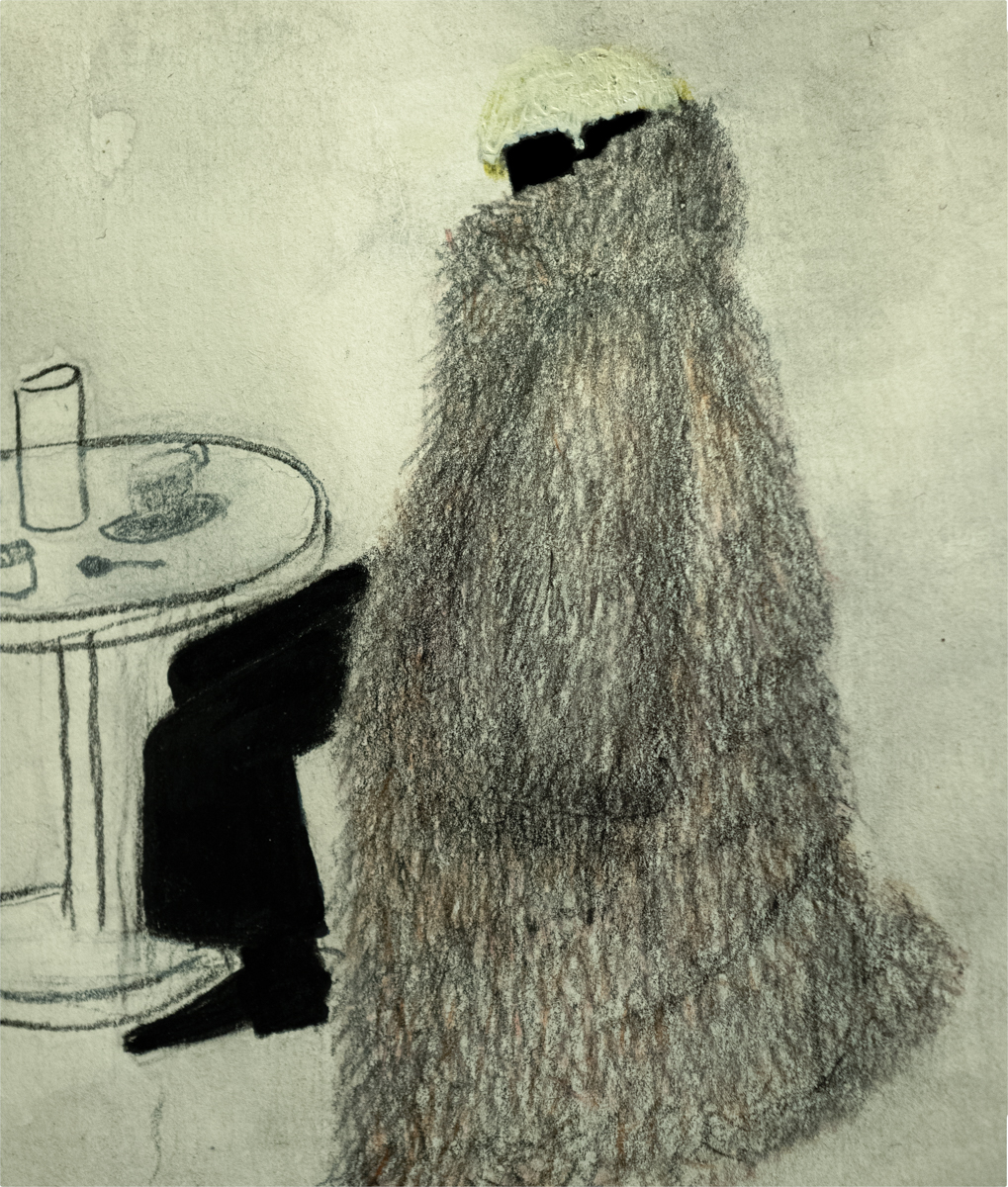 Blond platinum man in fur coat
